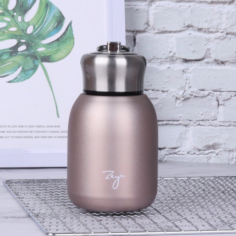 ZEYU Internet celebrity student male and female stainless steel large belly insulated cup, small fat Ding portable sports student water cup pocket gift, rose gold 300mL - Image 1